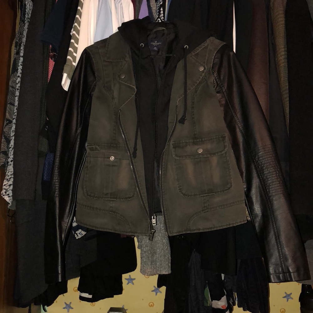 American Eagle leather/cargo jacket